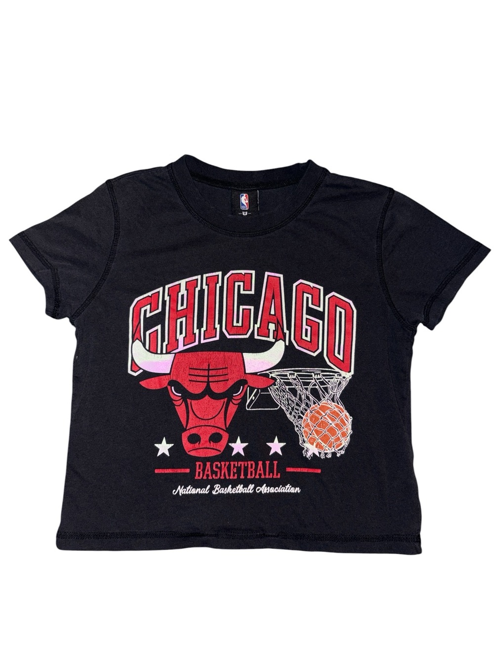 NBA Black Crop Top with Red Chicago Bulls Graphic
